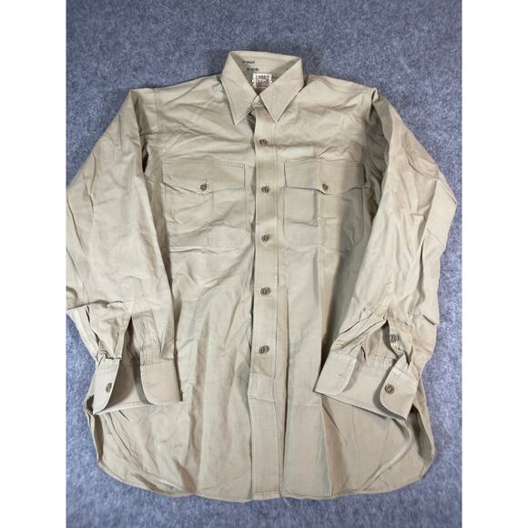 VINTAGE 50s Elbeco Dress Shirt Mens 15 Tan Sanforized Cotton Poplin Officer NWT - Picture 1 of 8